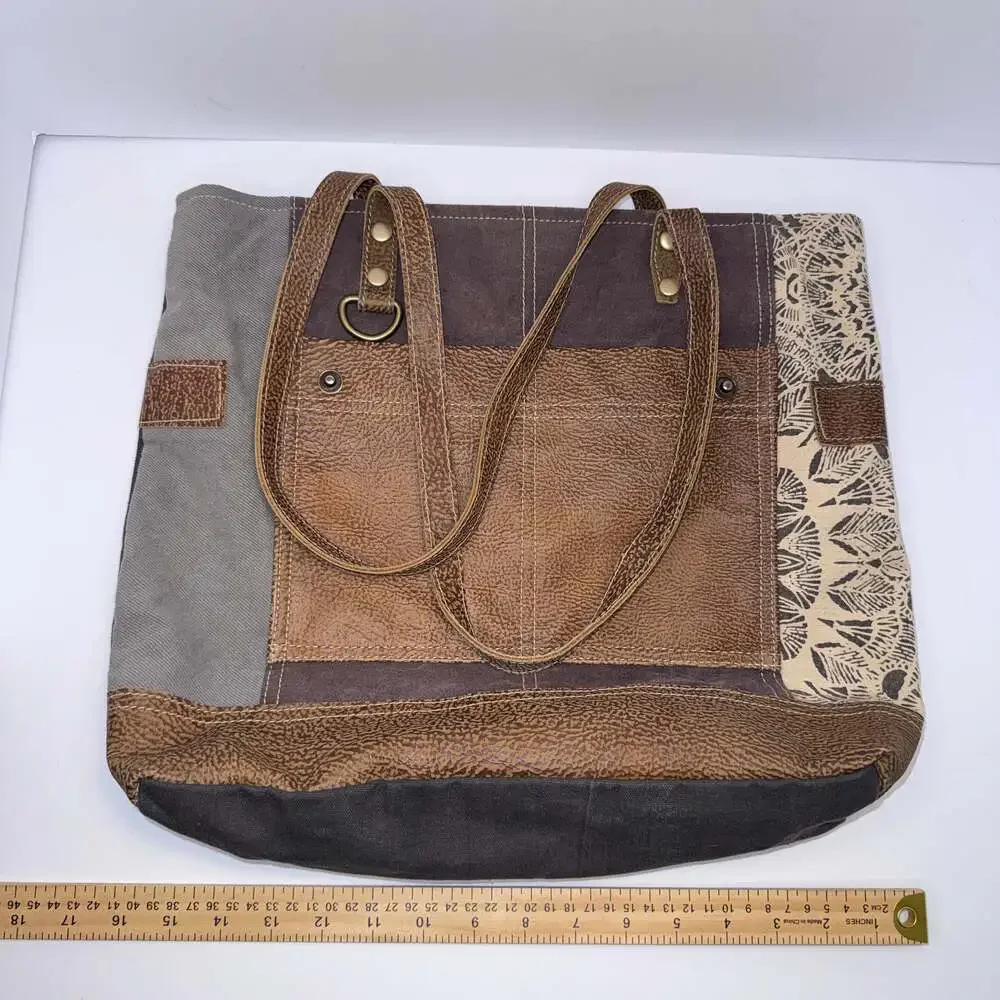 Myra Bag Canvas Faux Leather Tote Shoulder Bag Large Boho - Picture 8 of 9